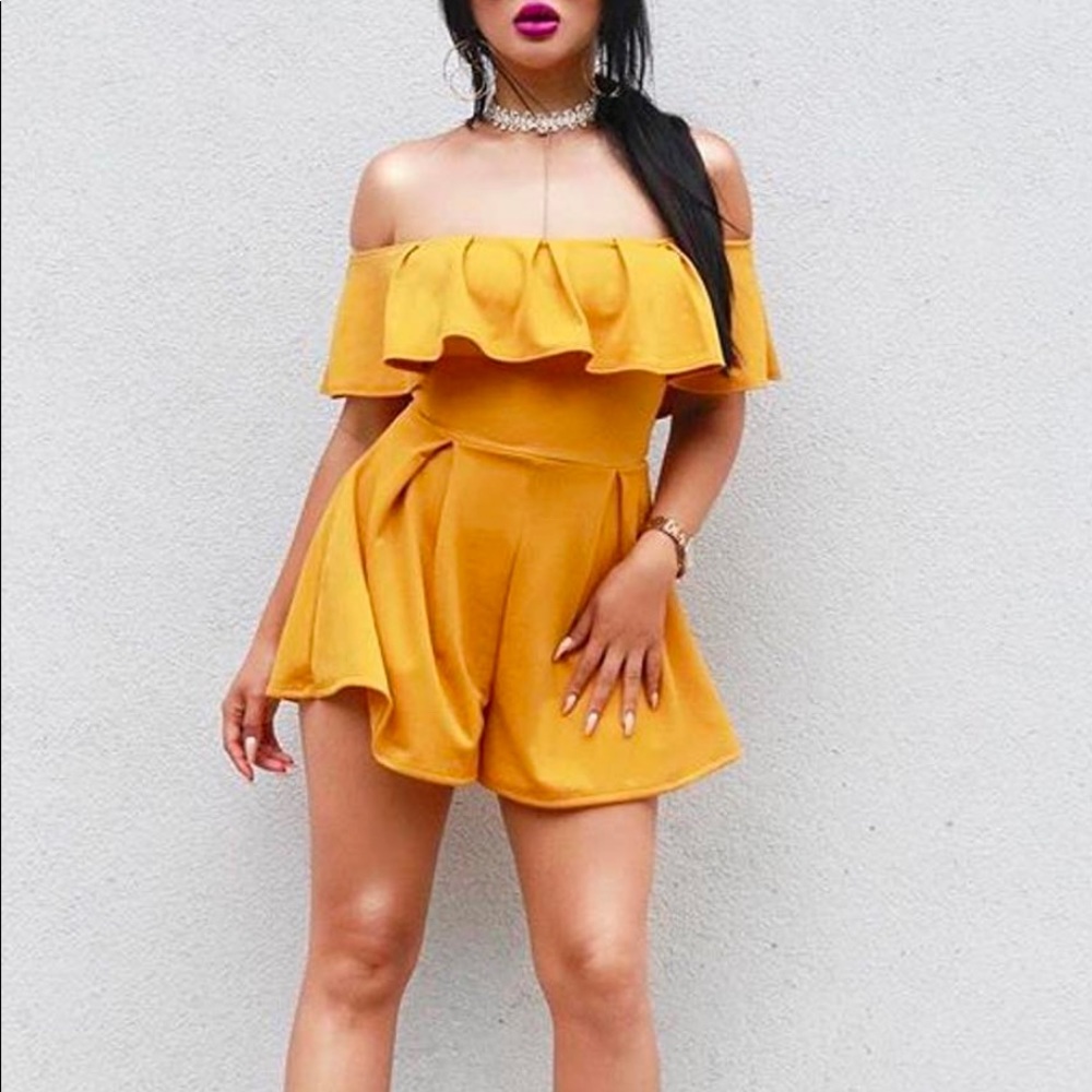 FashionNova- In My Feelings Romper- Mustard